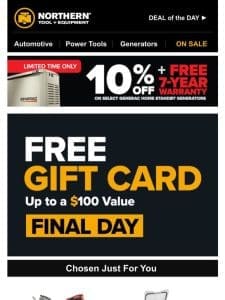 Final Day to Claim Your FREE Gift Card up to a $100 Value!