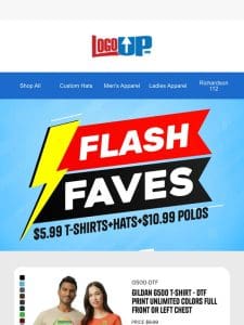 Flash Favs: $5.99 T-Shirts+Hats+10.99 Polos