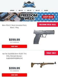 Freedom Week Deals On BLEM PSA 5.7 Rock Pistols for $299.99， Plus， $29.99 Stripped Stealth Lowers!