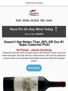 Get 28% OFF 94-Point Top Seller Buena Vista Napa Cabernet Sauvignon!