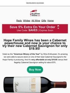 Get American Winery of the Year’s Newest Cabernet Sauvignon For Under $20!