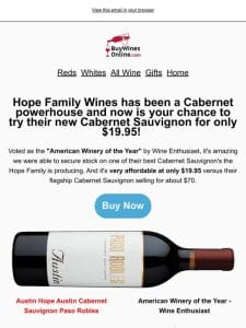 Get American Winery of the Year’s Newest Cabernet Sauvignon For Under $20!