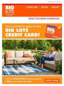 Get exclusive financing with a BIG Lots Credit Card! ?