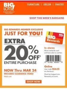 Get your coupon NOW ? EXTRA 20% off ENTIRE purchase!