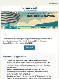 Good News! Surgent Summer Days Post-Sale—Save 22% Sitewide!