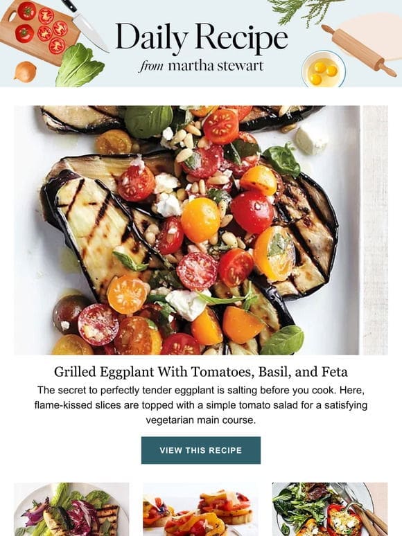 Grilled Eggplant With Tomatoes， Basil， and Feta