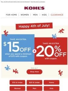 Happy 4th of July! Celebrate with $15 off your $75 purchase