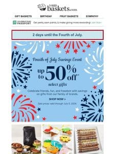 Hooray for the USA! Enjoy star-spangled savings of up to 50% off.