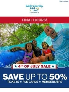 Just Hours Left to Save Up To 50% on Admission With Our July 4th Sale