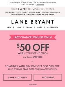 LAST CHANCE FOR $50 OFF your online purchase!