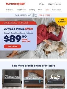 LOWEST. PRICE. EVER: $89.99 Sleepy’s Queen Mattress