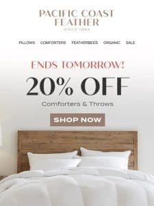 Last Days to Save 20% OFF Comforters & Throws