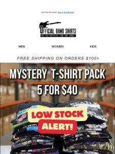 Low Stock: Mystery Tee Packs Are Going Fast! ⚡ 5 Shirts for $40