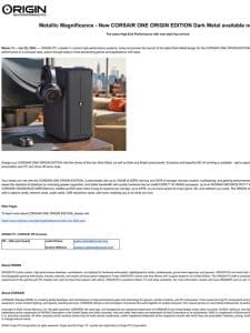 MEDIA ALERT: New CORSAIR ONE ORIGIN EDITION Dark Metal available now
