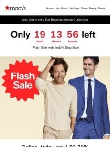 Men’s Flash Sale: 50-70% off suits， dress shirts & more