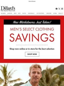 Men’s Select Clothing SAVINGS: New Markdowns Just Taken!