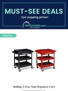 Must-See Deals – 49% OFF Rolling 3-Tray Tool Organizer Cart