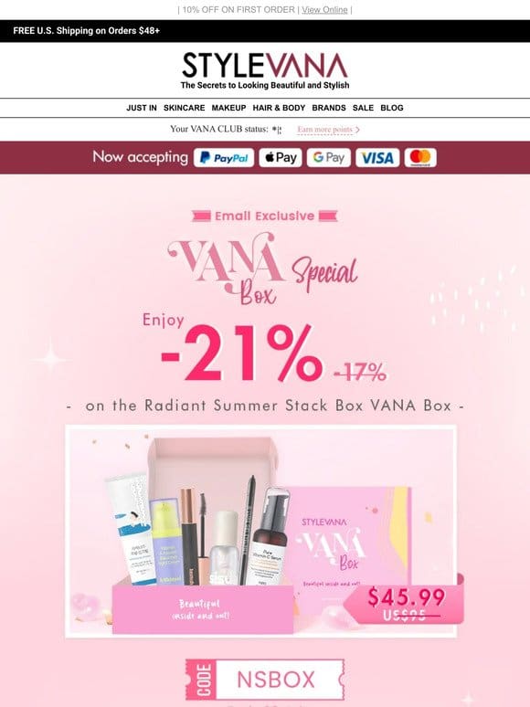 NEW VANA Box + EXTRA 21% OFF your haul!