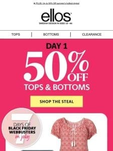 OMG! Half Off Tops & Bottoms for Black Friday In July starts now!