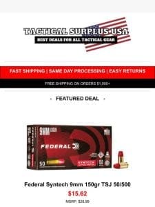 ONLY 31 CPR ? Federal Syntech 9mm 150gr TSJ Ammo