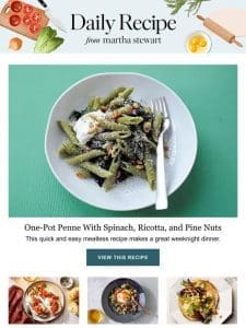 One-Pot Penne With Spinach， Ricotta， and Pine Nuts