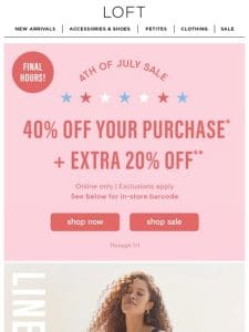 PSA: 40% off + extra 20% off ends at midnight