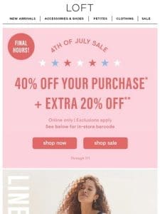 PSA: 40% off + extra 20% off ends at midnight