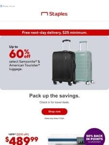 Pack your bags! You’ve got 60% off brand-name luggage.