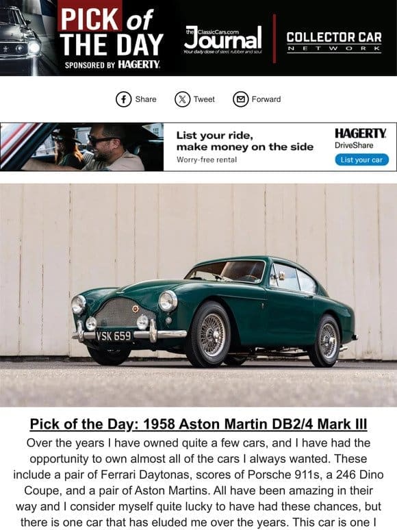 Pick of the Day: 1958 Aston Martin DB2/4 Mark III