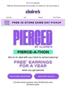 ? Pierce-a-thon is ON! Score free earrings for a year & SO much more when you get pierced ?