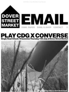 Play CDG x Converse Single Heart Chuck 70 launches Thursday 11th July at Dover Street Market