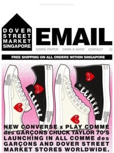 Play CDG x Converse Single Heart Chuck 70 now available at Dover Street Market Singapore and on the DSMS E-SHOP