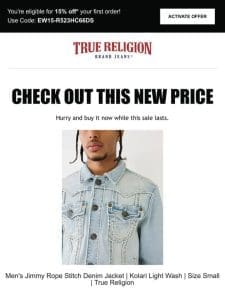 ? Price drop! The Men’s Jimmy Rope Stitch Denim Jacket | Kolari Light Wash | Size Small | True Religion is now on sale… ?