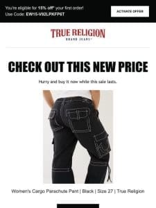 ? Price drop! The Women’s Cargo Parachute Pant | Black | Size 27 | True Religion is now on sale… ?