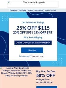 Primetime savings: up to 25% off!