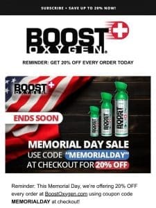 ?? Reminder: Get 20% Off Today With Our Memorial Day Sale ??