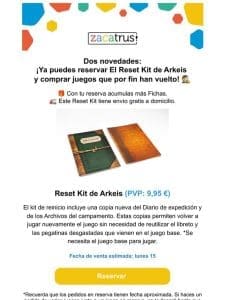 Reserva el Reset Kit de Arkeis y más novedades  ️