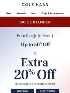 SALE EXTENDED: Up to 50% off + extra 20% off