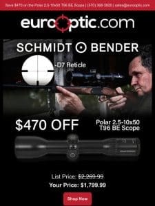SAVE $470: Schmidt Bender 2.5-10×50 Polar T96 2.BE D7 Posicon Black Riflescope!