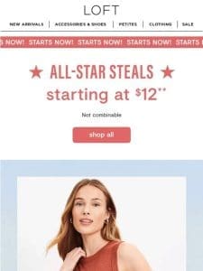 STARTS NOW: All-star steals starting at $12!