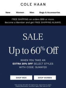 Sale starts now: Enjoy up to 60% off