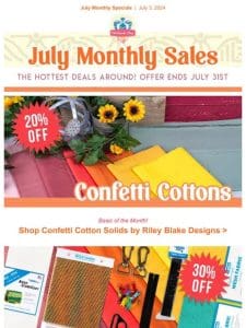 Save 20% off Riley Blake Solids all through July and MORE!