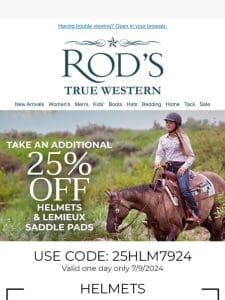 Save 25% on Helmets & English Saddle Pads