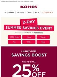 Save 25% & start rolling in the Kohl’s Cash