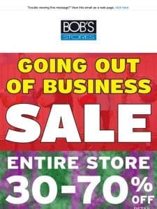 Savings continue at Bob’s Stores going out of business sale!