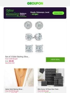 Set of 3 Solid Sterling Silver Stud Earring 7.00CT With Crystals From Swarovski and More