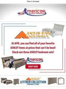 Shop ASHLEY furniture for less at AFW!