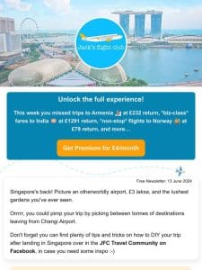 Singapore in ￡500s-￡520s return in September-October (Air France)