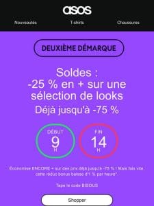 Soldes : profite de -25 % en + sur une sélection de looks jusqu’à 14 h !