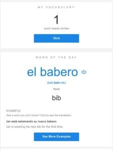 SpanishDictionary.com Daily Lesson — Review Your Words and Learn “el babero”